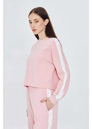 Şeritli Scuba Modal Crop Sweatshirt 