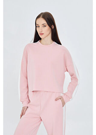 Şeritli Scuba Modal Crop Sweatshirt 