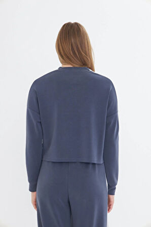Şeritli Scuba Modal Crop Sweatshirt 