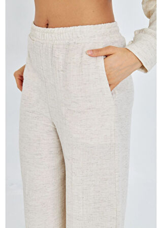 Beli Lastikli Yandan Cepli Müslin Keten Görünümlü Pantolon 