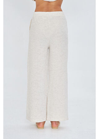 Beli Lastikli Yandan Cepli Müslin Keten Görünümlü Pantolon 