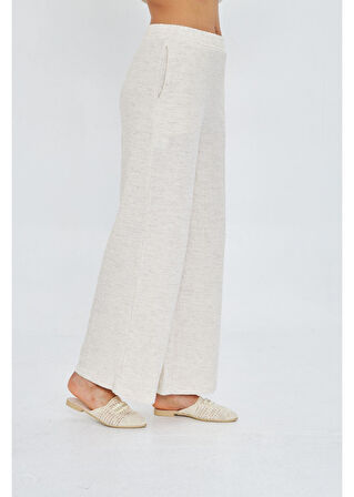 Beli Lastikli Yandan Cepli Müslin Keten Görünümlü Pantolon 