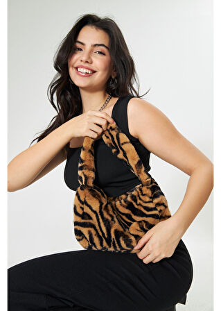 Zebra Desen Mini Peluş Çanta 