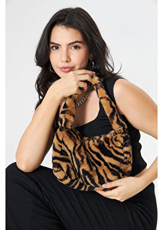 Zebra Desen Mini Peluş Çanta 