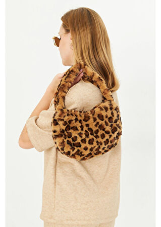 Leopar Desen Mini Peluş Çanta 