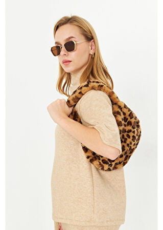 Leopar Desen Mini Peluş Çanta 
