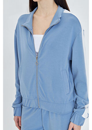 Şeritli Fermuarlı Scuba Modal Sweatshirt 