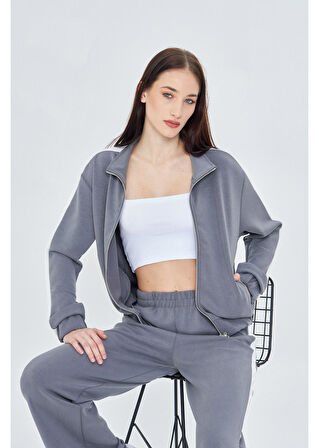 Şeritli Fermuarlı Scuba Modal Sweatshirt 