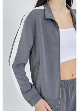 Şeritli Fermuarlı Scuba Modal Sweatshirt 