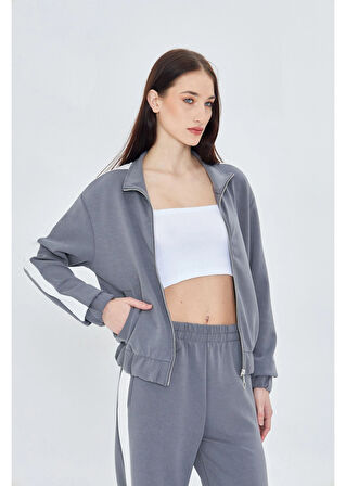 Şeritli Fermuarlı Scuba Modal Sweatshirt 