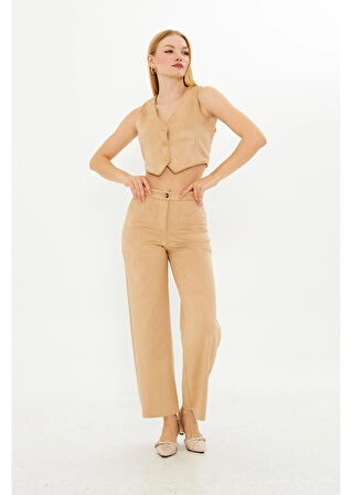 Taş İşlemeli Süet Pantolon 