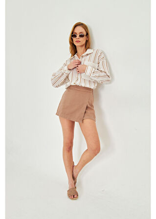 Çizgili Modal Dantel Garnili Gömlek 