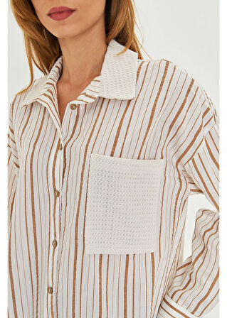 Çizgili Modal Dantel Garnili Gömlek 