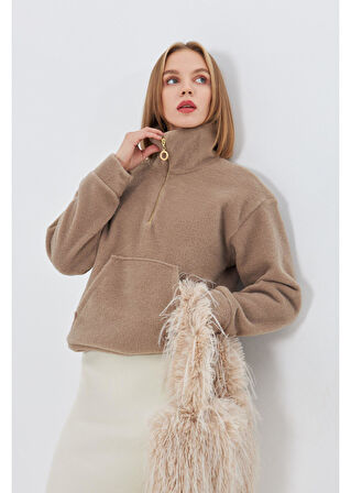 Önü Yarım Fermuarlı Kaşe Sweatshirt 