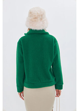 Önü Yarım Fermuarlı Kaşe Sweatshirt 