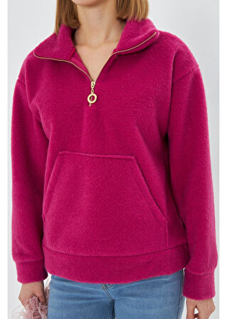 Önü Yarım Fermuarlı Kaşe Sweatshirt 