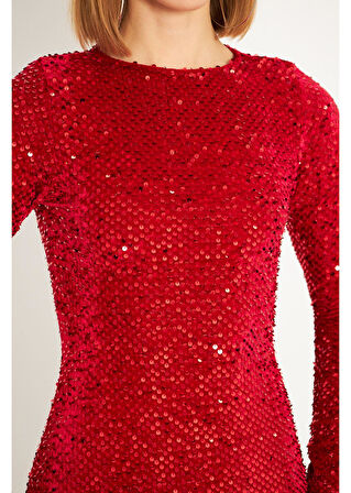 Kadife Pul Payet Elbise 