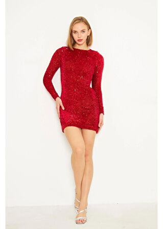 Kadife Pul Payet Elbise 