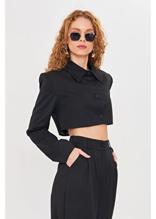 Düğmeli Crop Blazer Ceket 