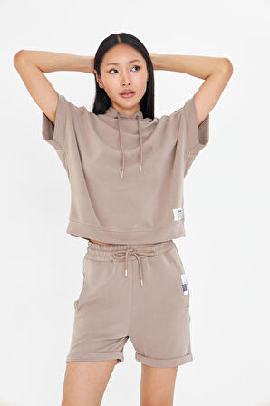 Kapüşonlu Kısa Kol Modal Sweatshirt