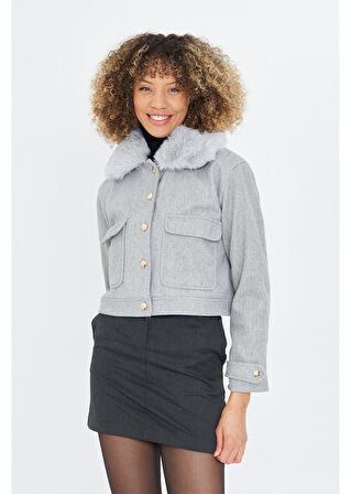 Yakası Kürklü Kısa Kaşe Mont 