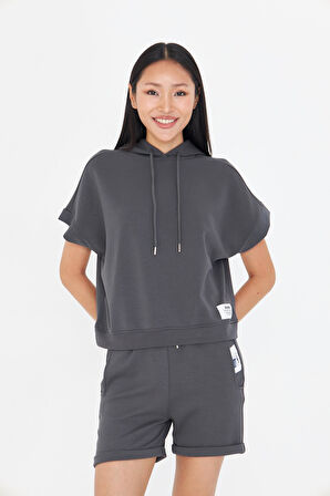Kapüşonlu Kısa Kol Modal Sweatshirt