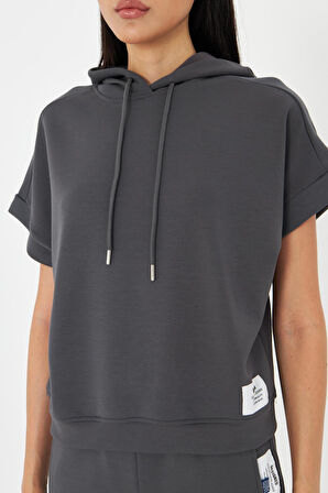 Kapüşonlu Kısa Kol Modal Sweatshirt