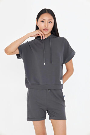 Kapüşonlu Kısa Kol Modal Sweatshirt