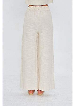 Yandan Cepli Arkası Lastikli Keten Görünümlü Pantolon 