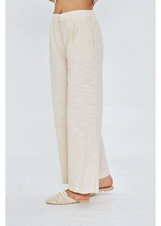 Yandan Cepli Arkası Lastikli Keten Görünümlü Pantolon 