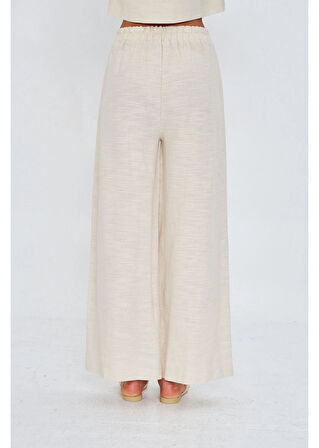 Yandan Cepli Arkası Lastikli Keten Görünümlü Pantolon 