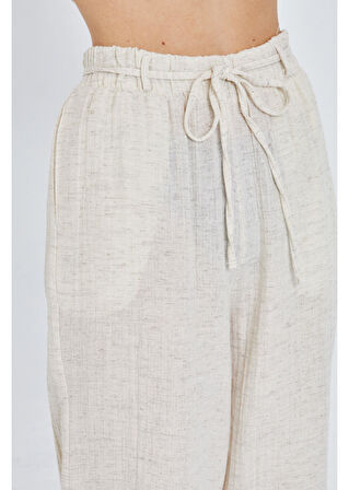 Lastikli Ketenli Müslin Pantolon 