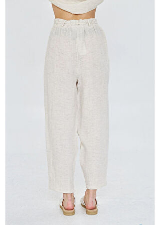 Lastikli Ketenli Müslin Pantolon 