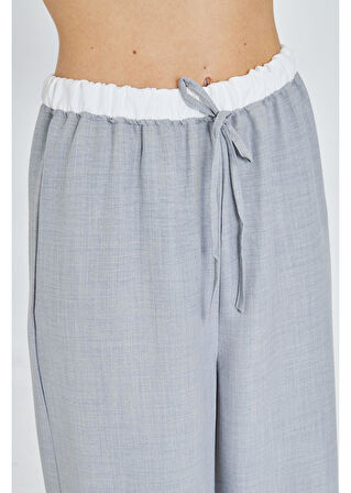 Beli Garnili Bağcıklı Keten Görünümlü Pantolon 