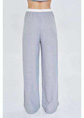 Beli Garnili Bağcıklı Keten Görünümlü Pantolon 