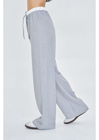 Beli Garnili Bağcıklı Keten Görünümlü Pantolon 