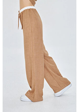 Beli Garnili Bağcıklı Keten Görünümlü Pantolon 