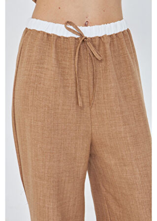 Beli Garnili Bağcıklı Keten Görünümlü Pantolon 