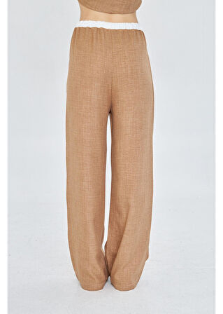 Beli Garnili Bağcıklı Keten Görünümlü Pantolon 