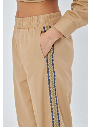 Yanları Nakışlı Gabardin Pantolon 