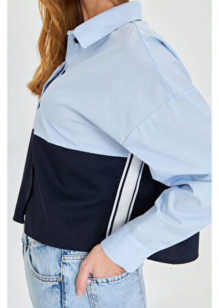 Polivisyon Garnili Şeritli Poplin Gömlek 