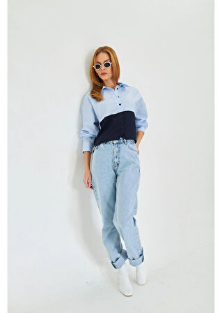 Polivisyon Garnili Şeritli Poplin Gömlek 