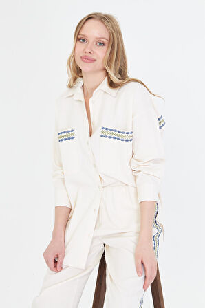 Cebi ve Arkası Nakışlı Gabardin Gömlek 