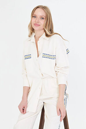 Cebi ve Arkası Nakışlı Gabardin Gömlek 