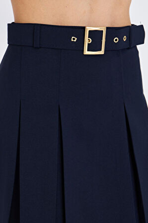 Pileli Kemerli Poliviskon Etek 