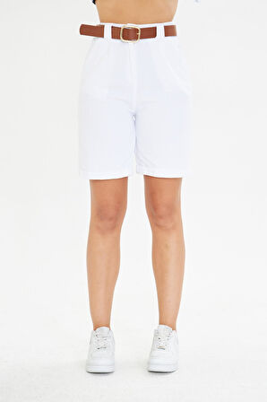 Duble Paça Kemerli Gabardin Şort 