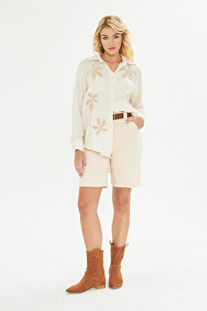 Duble Paça Kemerli Gabardin Şort 