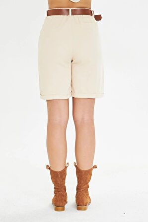 Duble Paça Kemerli Gabardin Şort 