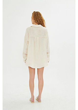 Nakışlı Dantel Detaylı Müslin Gömlek 