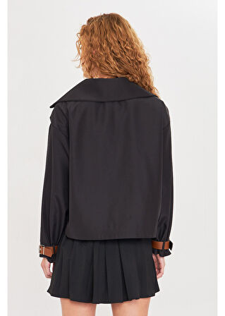 Kruvaze Suya Dayanıklı Kısa Trençkot 